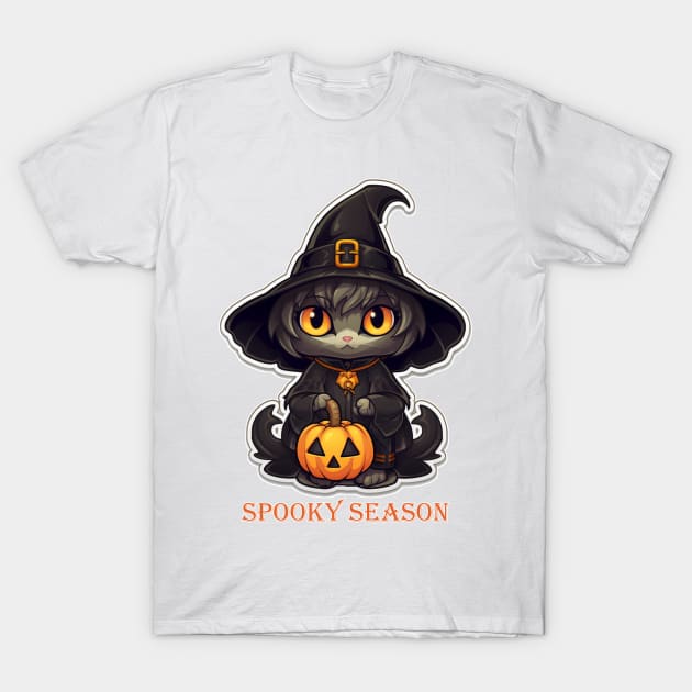 Spooky Season Witchy Cat with Pumpkin T-Shirt by ThinkLMAO